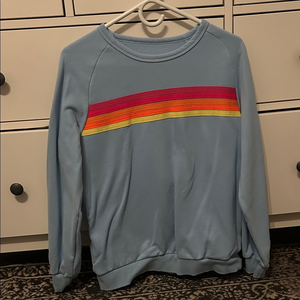 Men's Blue Sweater with Multicolor Stripes